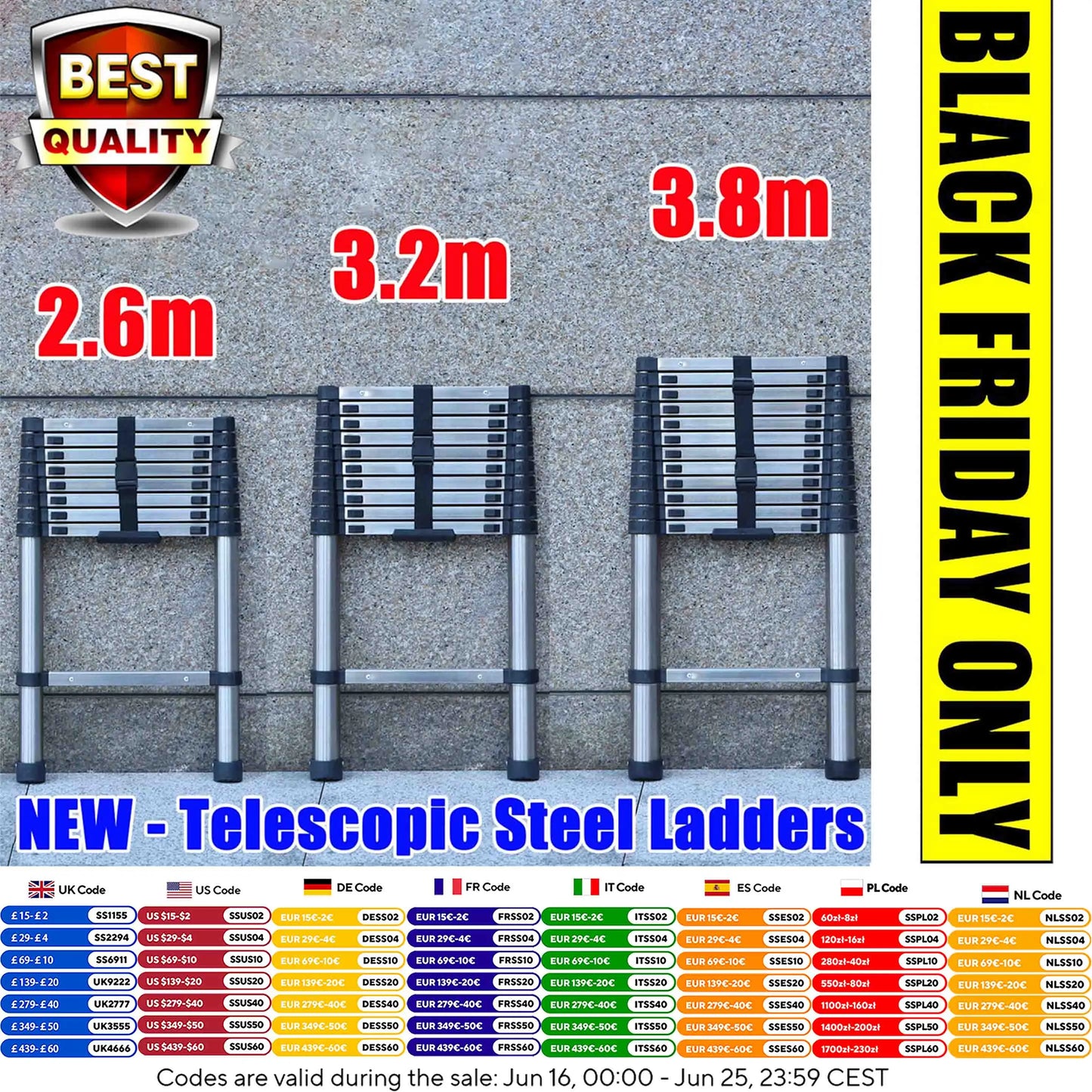 Heavy-Duty Telescopic Extension Ladder