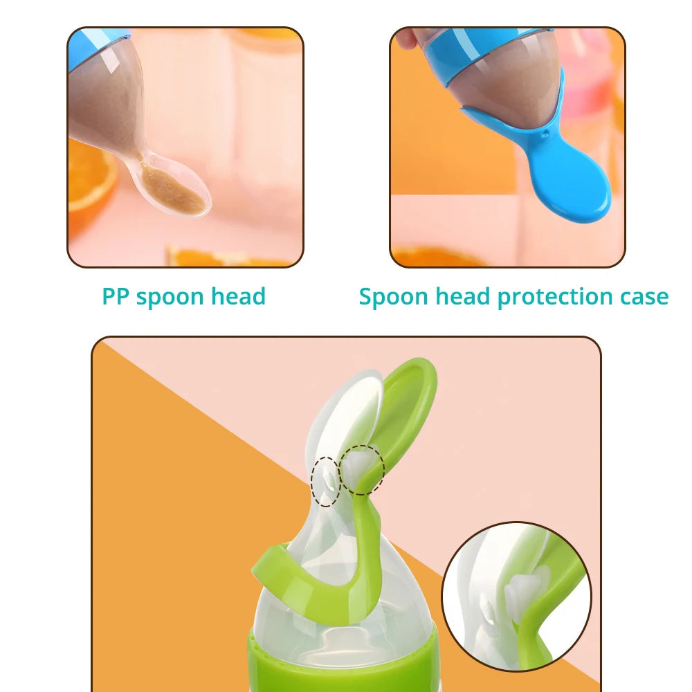 Safe Silicone Baby Bottle with Spoon