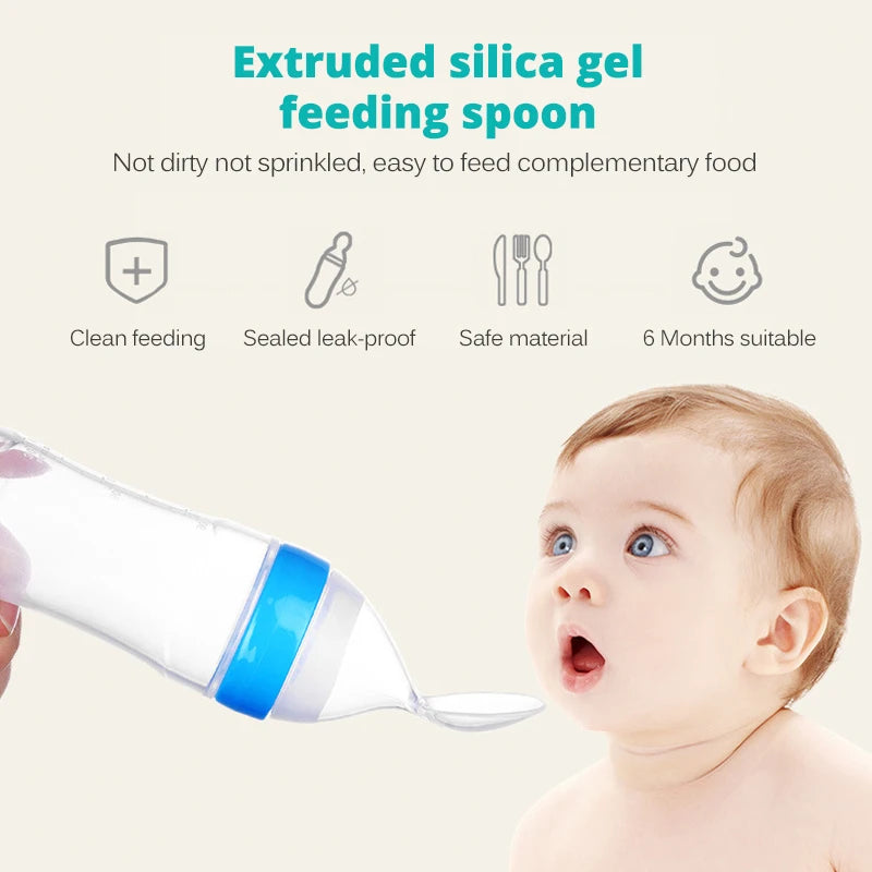 Safe Silicone Baby Bottle with Spoon