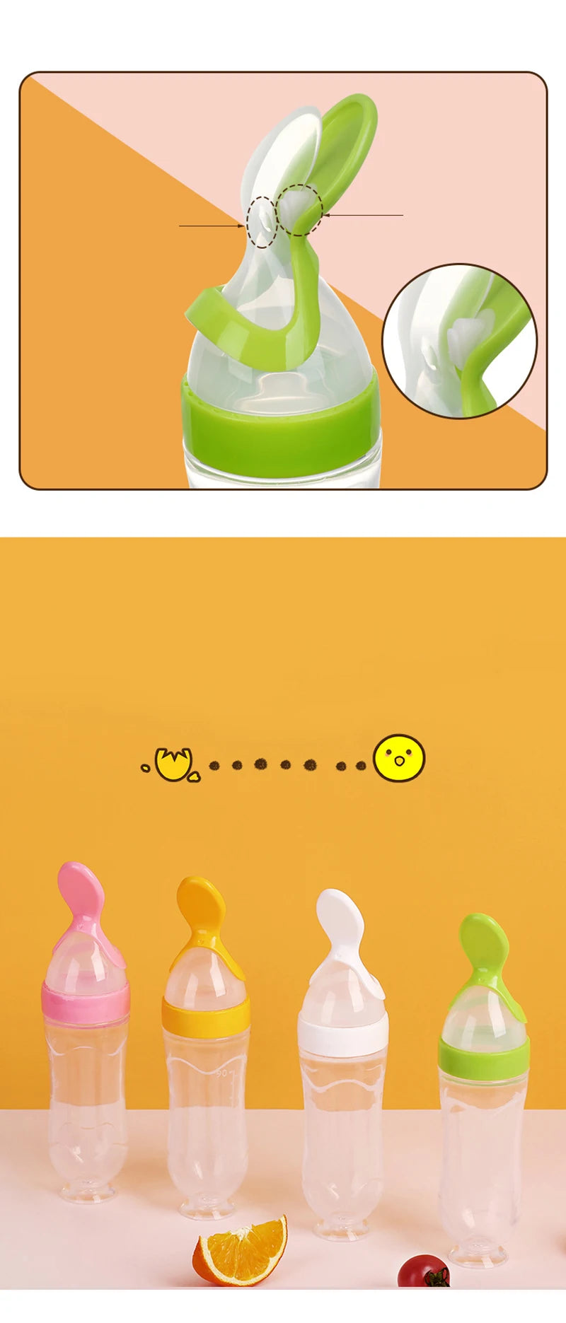 Safe Silicone Baby Bottle with Spoon