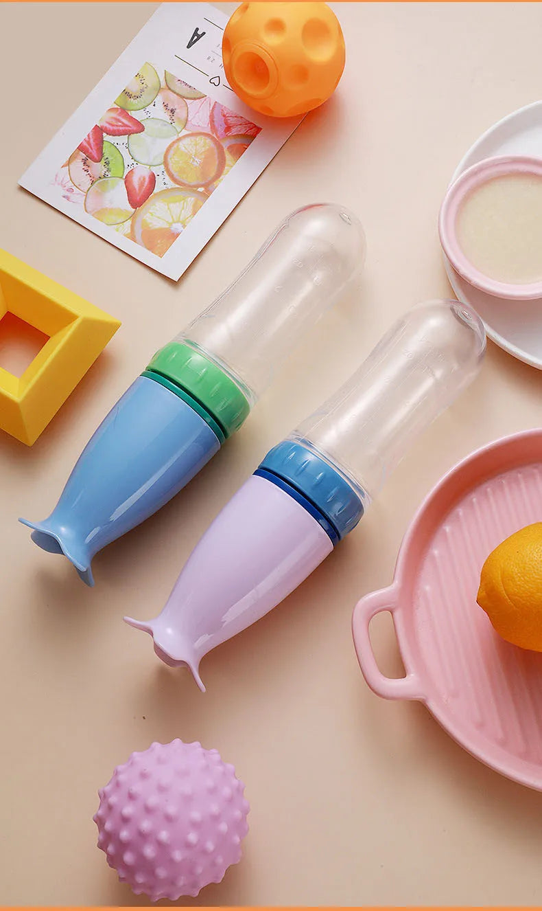 Safe Silicone Baby Bottle with Spoon