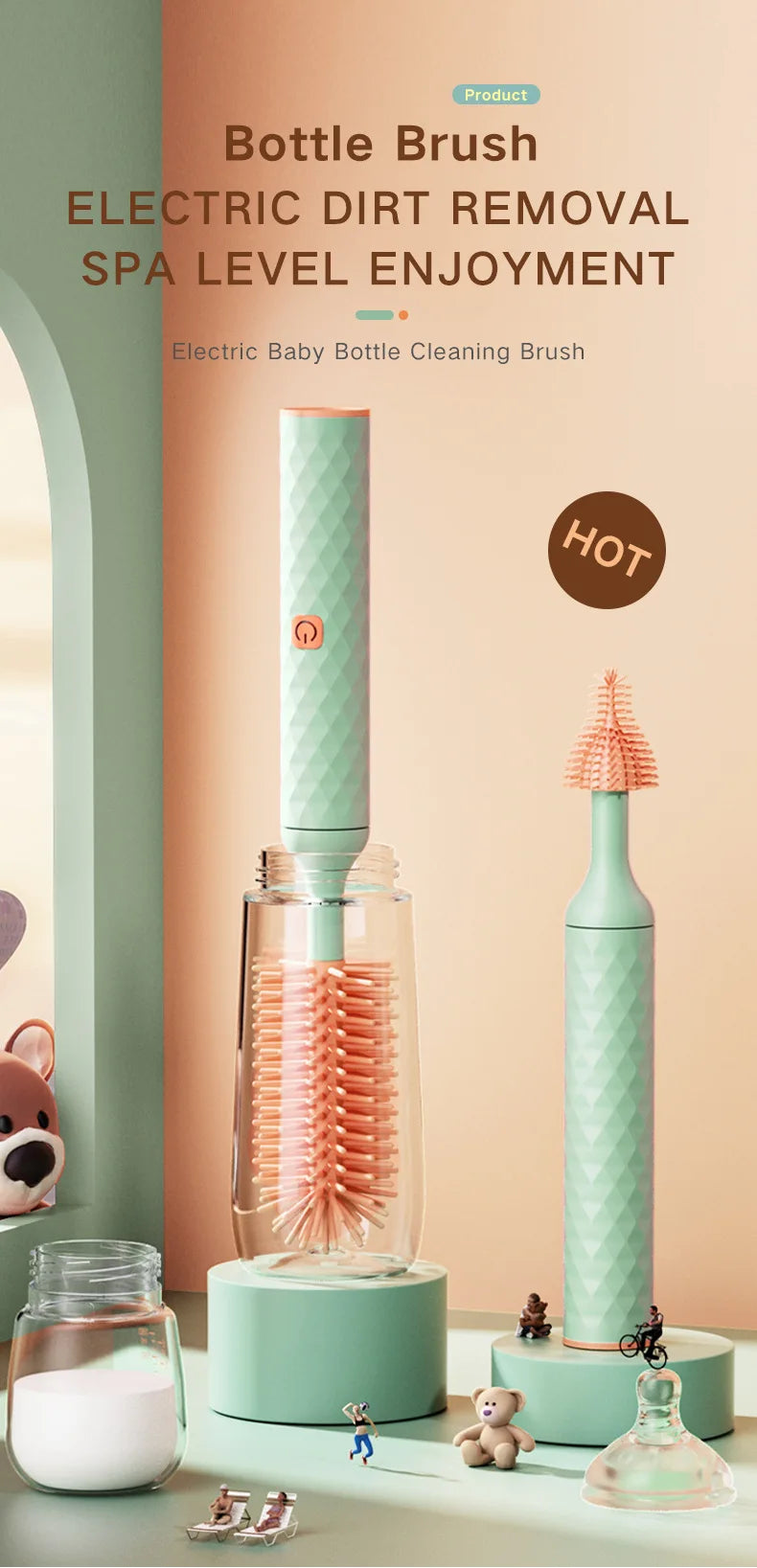 Electric Silicone Bottle Brush 360° Rotating