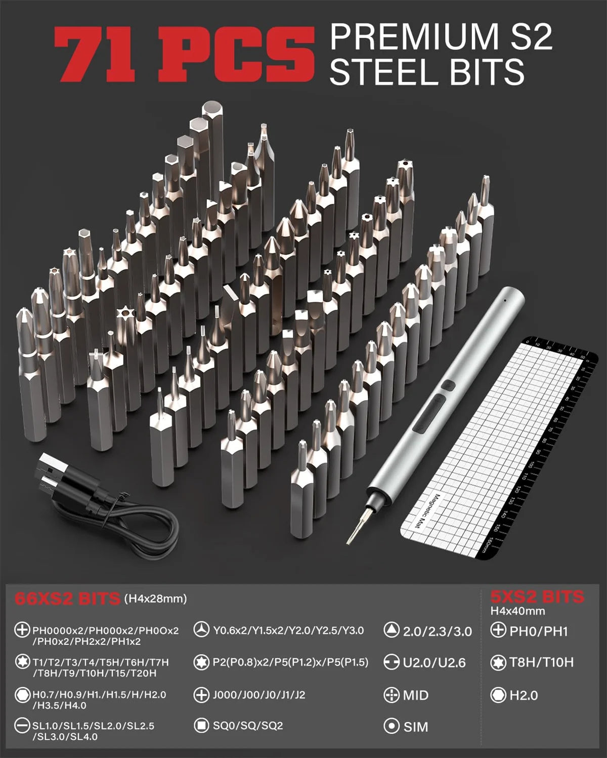 75-in-1 Precision Electric Screwdriver Set with LED Lights & Magnetic Bits