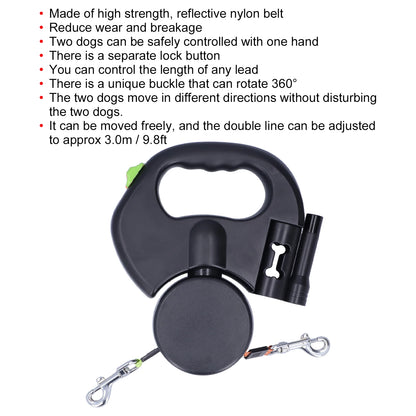 Retractable Double Dog Leash